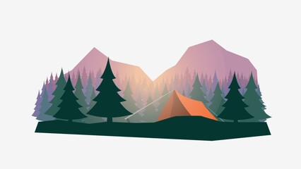 a mountains forest tourism silhouettes orange tent
