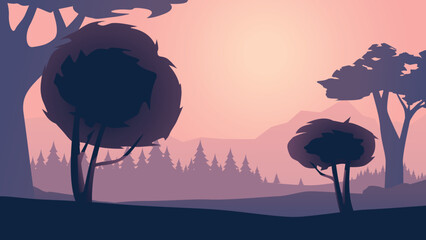 Naklejka premium a simple forest at sunset parallax ready