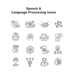 Natural language processing vector line icons