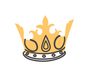 Crown doodle icon. Pattern and decoration, poster or banner for website. Aristocracy and monarchy, diadem for princess or queen, symbol of power. Cartoon flat vector illustration