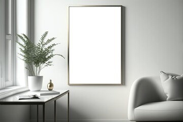 Fototapeta na wymiar illustration of mock-up wall decor frame is hanging in minimal style , modern contemporary Generative Ai