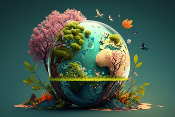 World environment and earth day concept with glass globe and eco friendly enviroment - 578047342