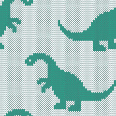 Fototapeta na wymiar Dinosaur knitted seamless pattern for jumper or socks design. Vector illustration.