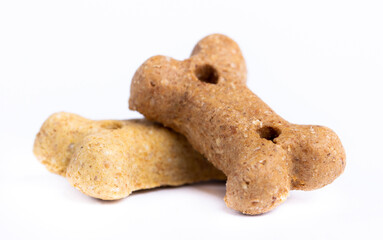 Detail of dog treats, delicacy bones isolated on white background.