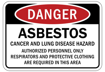 Asbestos chemical hazard sign and labels cancer and disease hazard. Authorized personnel only. Respirators and protective clothing are required in this area
