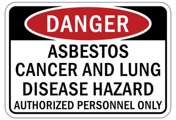 Asbestos chemical hazard sign and labels cancer and lung disease hazard. Authorized personnel only