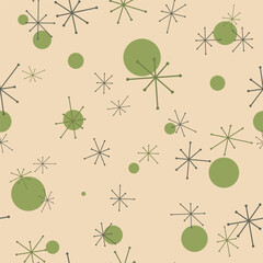 Seamless 50s Retro Pattern. Atomic Starbust Wallpaper. Mid Century Modern Repeating Background. 1950s Space Age Design