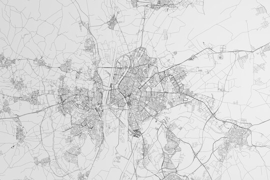 Map of the streets of Seville (Spain) on white background. 3d render, illustration