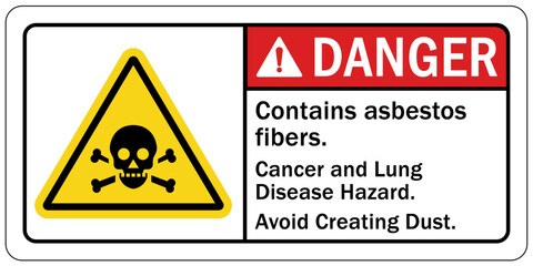 Asbestos chemical hazard sign and labels cancer and lung disease hazard. Authorized personnel only