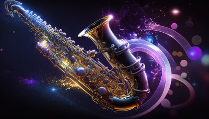 Fototapeta na wymiar saxophone with glow light abstract background, Generative Ai