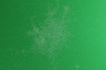 Map of the streets of Yaounde (Cameroon) made with white lines on green paper. Rough background. 3d render, illustration