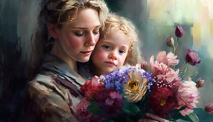  Mother's Day Beautiful Painting Background of Mom and a Child 