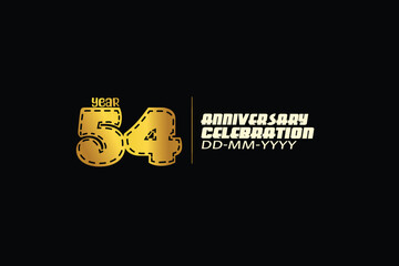 54th, 54 years, 54 year anniversary celebration abstract knit style logotype. anniversary with gold color isolated on black background-vector