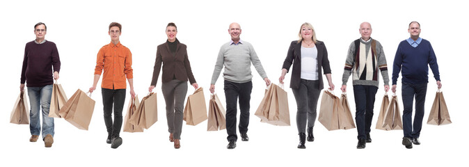 Obraz premium a line of people with shopping bags isolated