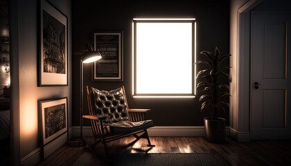 modern elegant industry room with empty light frame for your message or picture, mockup idea,  Generative Ai