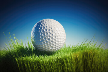 a golf ball on a green lawn. closeup. Generative AI