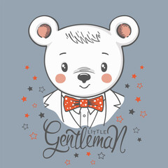 Cute bear. Little Gentleman slogan text