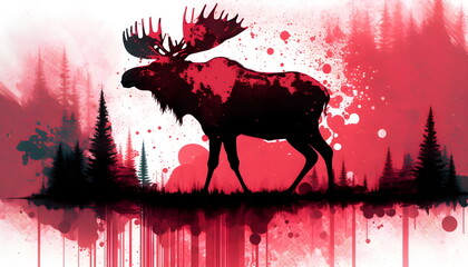 Graffiti Moose, wallpaper, 16:9, background, graphic, illustration, design, red