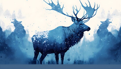 Graffiti Elk, wallpaper, 16:9, background, graphic, illustration, design, blue