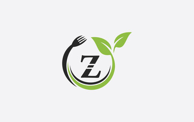Green leaf spoon and healthy logo design letter Z