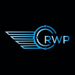 RWP letter logo. RWP blue vector image on black background. RWP technology Monogram logo design and best business icon.
