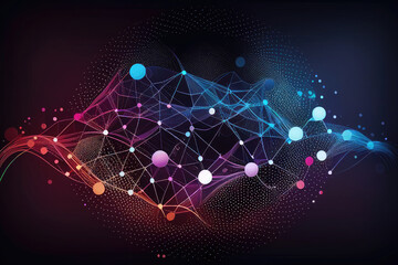 Obraz premium Technology background with connected colorful dots on abstract background. Digital data and network connection background. Created with Generative AI