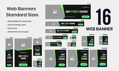 Fitness training web set banner template design, workout banner template vector eps 10 file