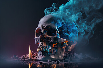 Black Skull made of smoke. Generative AI