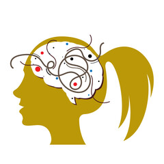 Silhouette of a girl's head. A woman's brain and her thoughts. 
