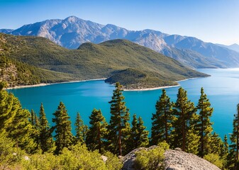 Fototapeta na wymiar beautiful landscape of the lake in the mountains