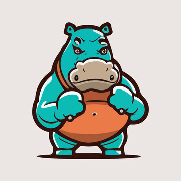Cute Hippo mascot vector illustration with isolated background