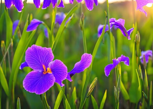 beautiful purple iris flowers in the garden