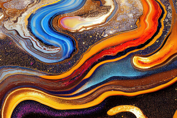 Multicolor acrylic liquid ink swirl abstract background with ravishing turbulence wavy pattern and detailed texture. Artistic fluid artwork in various color with realistic detail by Generative AI. - obrazy, fototapety, plakaty
