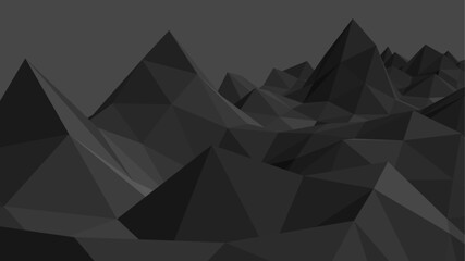 Abstract black mountainous landscape, 3d mesh, low poly modeling, dark crystals, vector design - 578058533