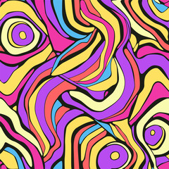 Abstract psychedelic seamless pattern. Hand drawn vector illustration. Flat color design.