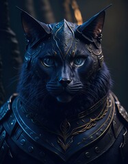 A majestic tabaxi humanoid feline wearing an armor  