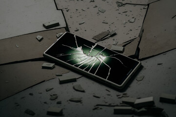 broken glass touch screen,crash black phone touchscreen Generative AI