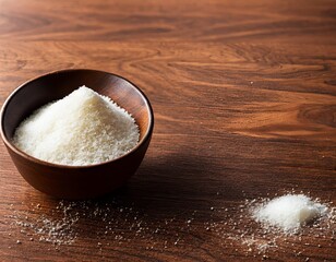 sea salt in a wooden spoon on a brown background