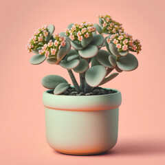 Mini Kalanchoe plant in a pot on pastel pink background created with Generative AI Technology