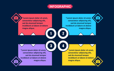 camera design elements, Vector infographic template. Data visualization with four steps and options.