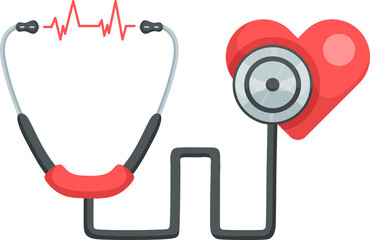 Stethoscope heart rhythm reporting.concepts medical supplies. First aid kit, pharmacy drugs. Medical tools vector illustration set. Medical aid healthcare.