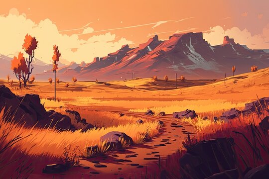 Plains landscape in warm colors, wallpaper.