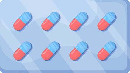 Capsule blister medicine.concepts medical supplies. First aid kit, pharmacy drugs. Medical tools vector illustration set. Medical aid healthcare.