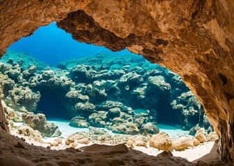 beautiful tropical sea and ocean water with corals and rocks. nature background.