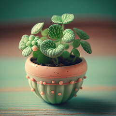 Mini Peperomia Watermelon in a pot on pastel green background created with Generative AI Technology