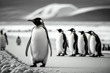 Fototapeta premium crowd of arctic penguins Generative AI