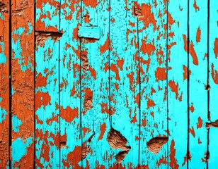 old blue wooden background with peeling paint