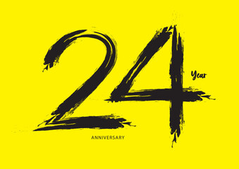 24 year anniversary celebration logotype on yellow background, 24 number design, 24th Birthday invitation, anniversary logo template, logo number design vector, calligraphy font, typography logo