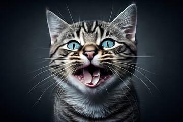 Fototapeta premium Portrait funny cat with a tongue photography made with Generative AI