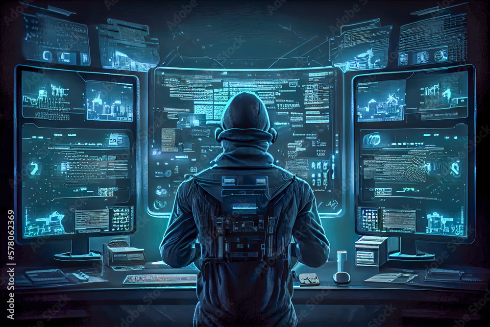 Poster monitors for hacking computers. generative ai, generative, ai